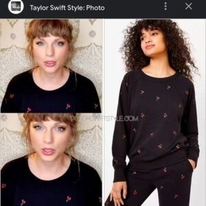 Lou & Grey as inTaylor Swift Loft Cherry Terry Embroidered Crew shirt size M y2k